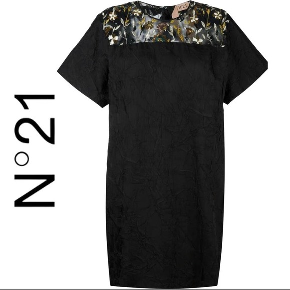 No. 21 Black Embellished Panel Shift Dress - Picture 1 of 13